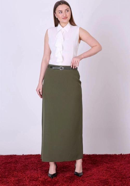 Kadın Mevsimlik Kapalı Yırtmaç Detaylı Kemerli Tesettür etek 1580/95