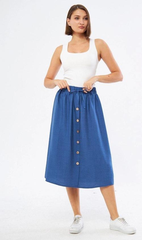 Kadın Düğme Detaylı Keten Etek 2191/80