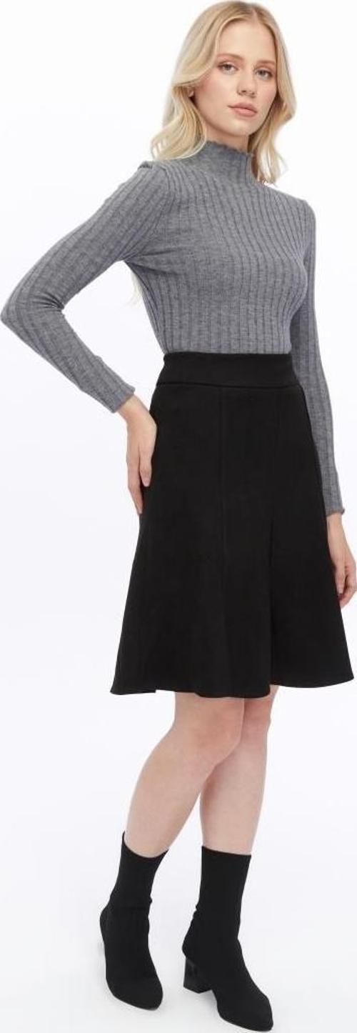 Kadın Kışlık Parçalı Midi Boy Kloş Süet Etek 2154/60