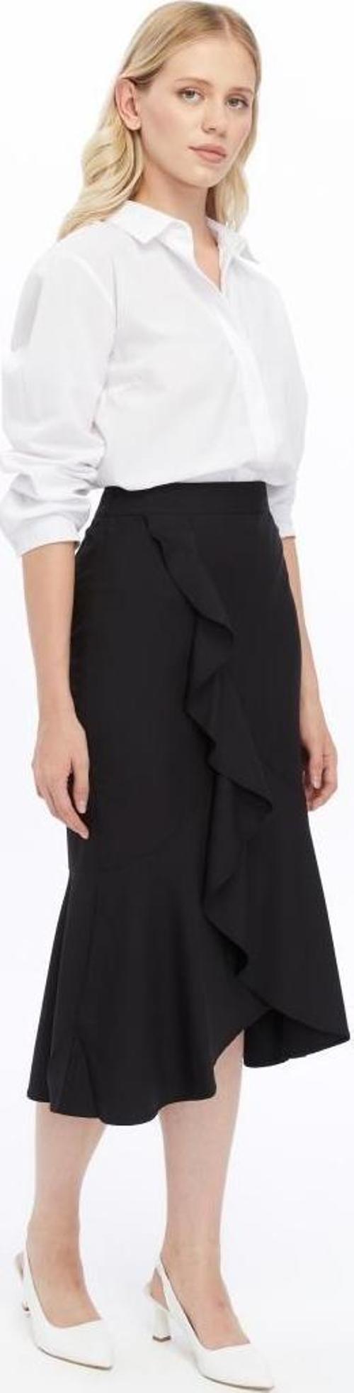 Kadın Siyah Mevsimlik Volanlı Midi Boy Krep Etek 2123/80