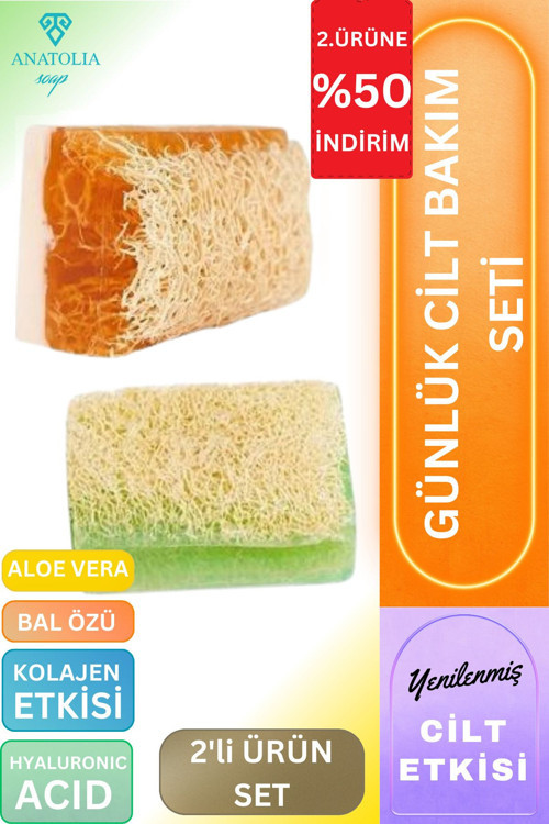 El Yapımı Doğal Kabak Lifli Eşek Sütü Ballı& Aloe Vera Sabunu 2'Li Set