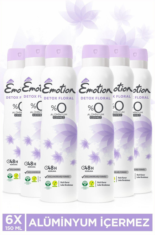 Detox Floral Kadın Vegan Deodorant 6X150Ml Hızlı Kurur, Leke Bırakmaz