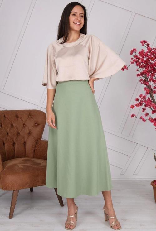 Kadın Mevsimlik Fermuarlı Uzun kloş Etek 2148/95