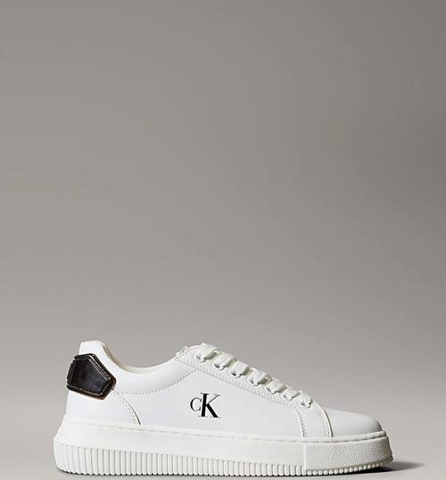 Kadın Kalın Tabanlı Arma Detaylı Deri Beyaz Sneaker YW0YW01846-01W