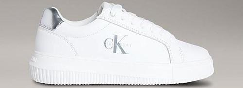 Kadın Gümüş Rengi Deri Kalın Tabanlı Beyaz Sneaker YW0YW01876-02R