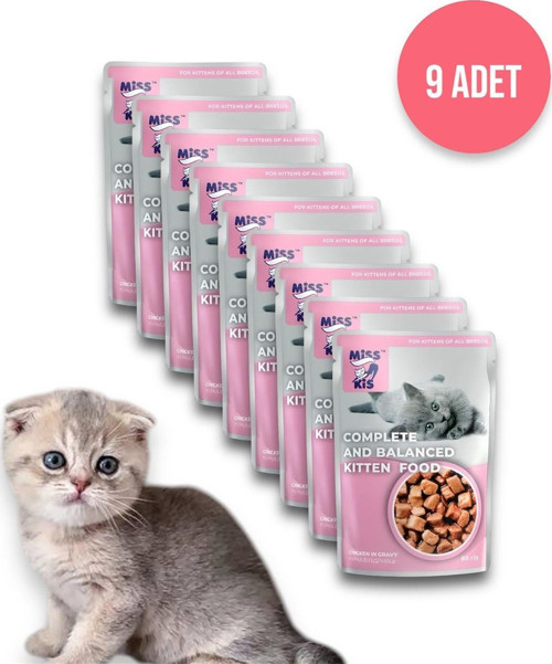 Miss Kis Premium Pouch Kitten Yavru Kedi Yaş Maması 9 Adet 100 Gr Tavuklu
