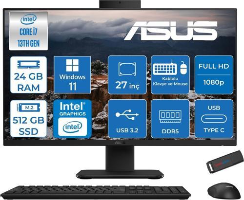 V470VAK Intel Core I7-13620H 24GB Ddr5 512GB SSD 27'' Fhd 100Hz 300NITS Windows 11 Home Siyah Allınone Bilgisayar ASI716512B0DH07+ZETTAUSBBELLEK