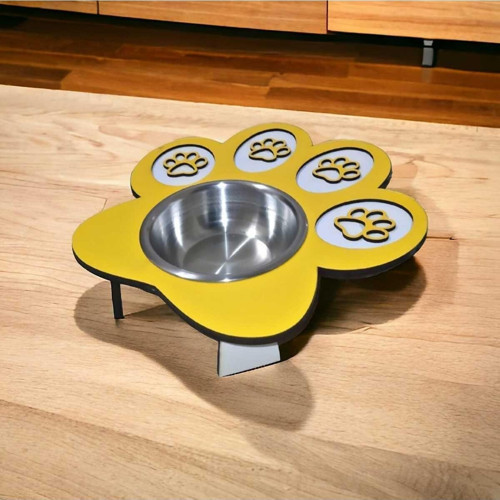 Patili Kedi Mama Kabı Kedi Su Kabı Küçük Irk Köpek Mama Ve Su Kabı Sarı 24X25Cm