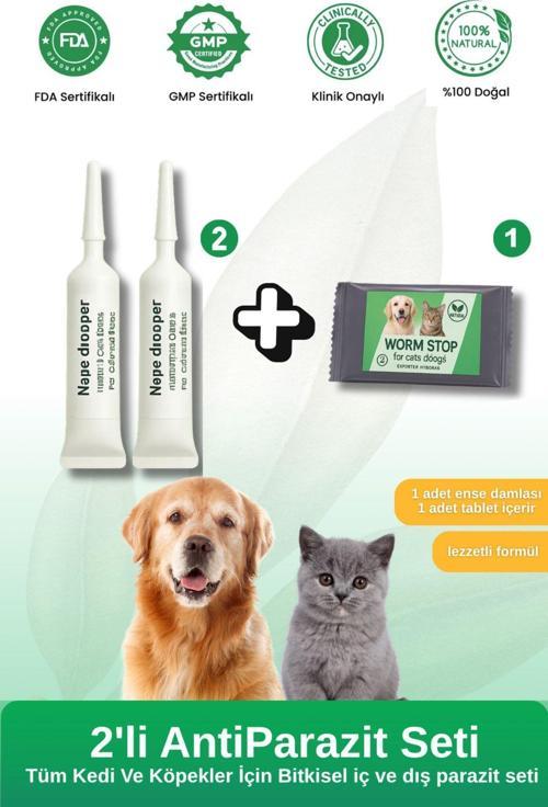 Kedi Köpek Iç Dış Herbal Tüy Cilt Parazit&Bitkisel Tablet Damla 2'Li Set