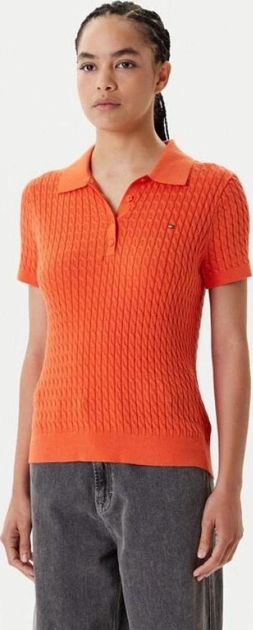 Kadın Pamuklu İnce Örgü Kısa Kollu Turuncu Polo Yaka  Kazak WW0WW41474SCX