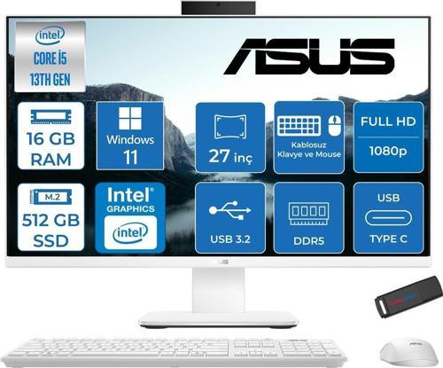 V470VAK Intel Core İ5-13420H 16GB Ddr5 512GB SSD 27'' Fhd 100Hz 300NITS Windows 11 Home Beyaz Allınone Bilgisayar ABI58512W0DH02+ZETTAUSBBELLEK
