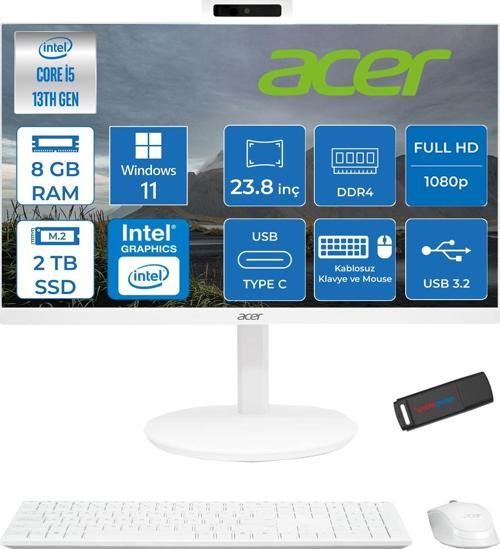 Aspire C24 MD24J01 Intel Core I5 1334U 8gb Ram 2tb SSD Windows 11 Pro Iris® Xe Graphics 23.8" Fullhd All In One Bilgisayar DQBNCEM003H04 + Zetta Flash Bellek
