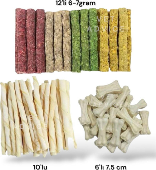 Köpek Munchy Çubuk Ödül - Diş Tartar Temizleme Kemiği - Çubur Burgu Kemik 3'Lü Set