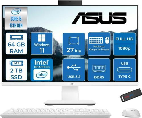 V470VAK Intel Core İ5-13420H 64GB Ddr5 2tb SSD 27'' Fhd 100Hz 300NITS Windows 11 Pro Beyaz Allınone Bilgisayar ABI58512W0DP29+ZETTAUSBBELLEK