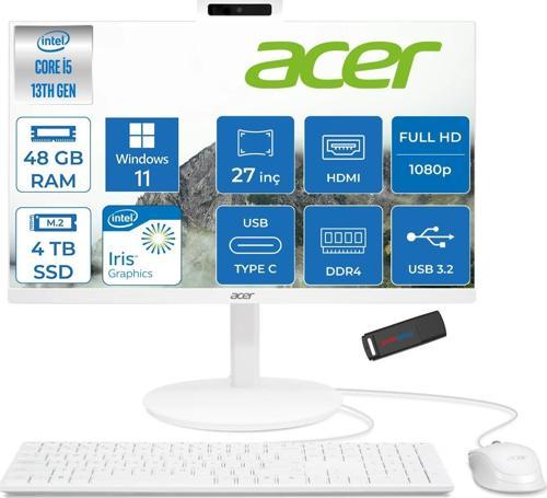 Aspire C27 1E13U5UNH Intel Core I5 1334U 48GB Ram 4tb SSD Windows 11 Home Iris® Xe Graphics 27" Full Hd IPS 120Hz All In One Bilgisayar DQBNDEM002H30 + Zetta Flash Bellek