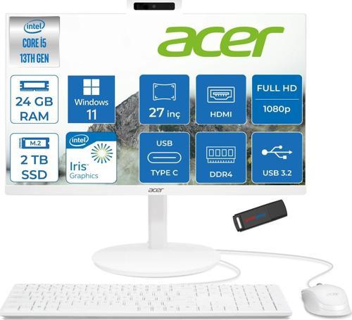 Aspire C27 1E13U5UNH Intel Core I5 1334U 24GB Ram 2tb SSD Windows 11 Pro Iris® Xe Graphics 27" Full Hd IPS 120Hz All In One Bilgisayar DQBNDEM002P14 + Zetta Flash Bellek