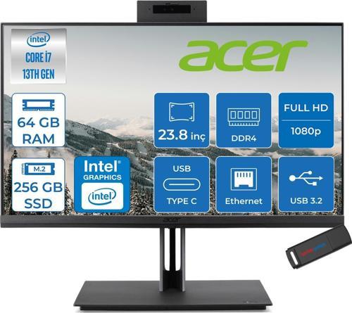 Veriton 4000 VZ4714GT Intel Core I7 13700 64GB Ram 256GB SSD Freedos UHD Graphics 23.8" Yükseklik Ayarı, Pivot, Vesa Desteği Fullhd All In One Bilgisayar DQR03EM00GF31 + Zetta Flash Bellek
