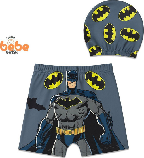 Batman Baskılı Erkek Çocuk Mayo Takımı Yüzme Şortu Ve Bone Seti Süper Kahraman Havuz Ve Deniz Mayosu