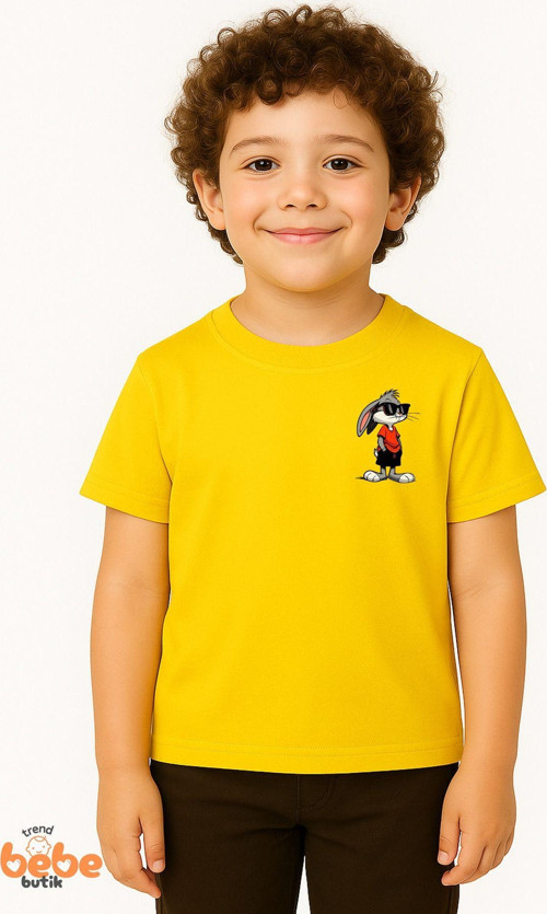 Erkek Çocuk Baskılı Yazlık Tişört – Bunny Karakterli Pamuklu Kısa Kollu T-Shirt 3-14 Yaş