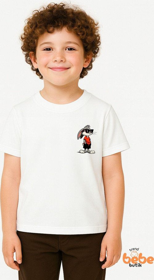 Erkek Çocuk Baskılı Yazlık Tişört – Bunny Karakterli Pamuklu Kısa Kollu T-Shirt 3-14 Yaş