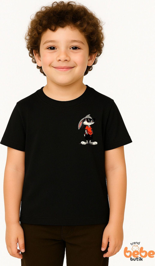 Erkek Çocuk Baskılı Yazlık Tişört – Bunny Karakterli Pamuklu Kısa Kollu T-Shirt 3-14 Yaş