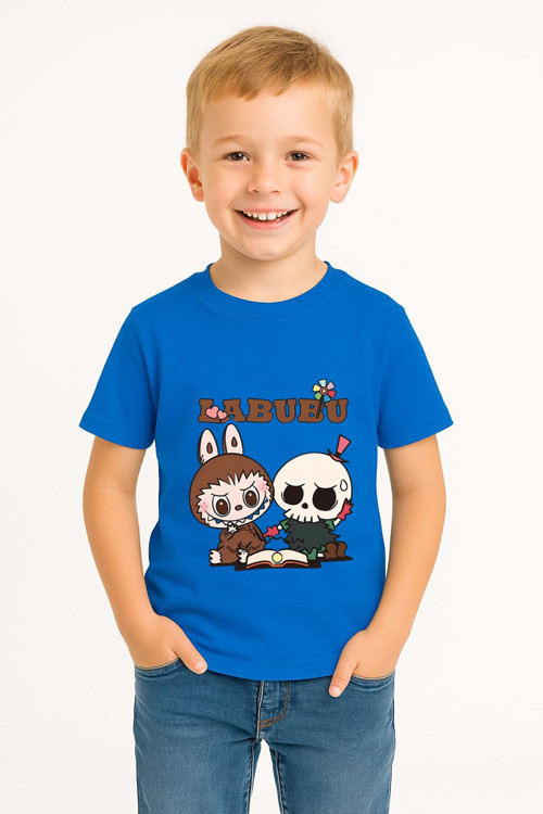 Labubu Karakter Baskılı Çocuk Tişörtü Pamuklu, Renkli Seçenekli Erkek Yazlık Kısa Kollu T-Shirt