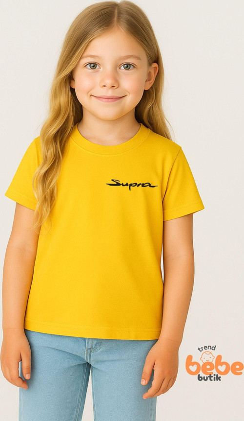 Supra Araba Baskılı Kız Çocuk Tişört Kısa Kollu Pamuklu Rahat Kalıp Yazlık Baskılı Basic Tişört