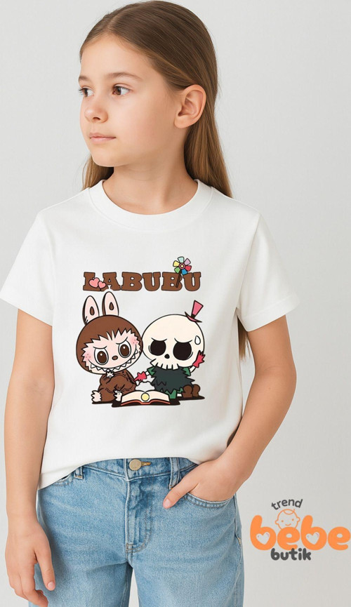 Sevimli Labubu Karakter Baskılı %100 Pamuk Kız Çocuk Tişörtü 3-14 Yaş Renk Seçenekli Basic Tişört
