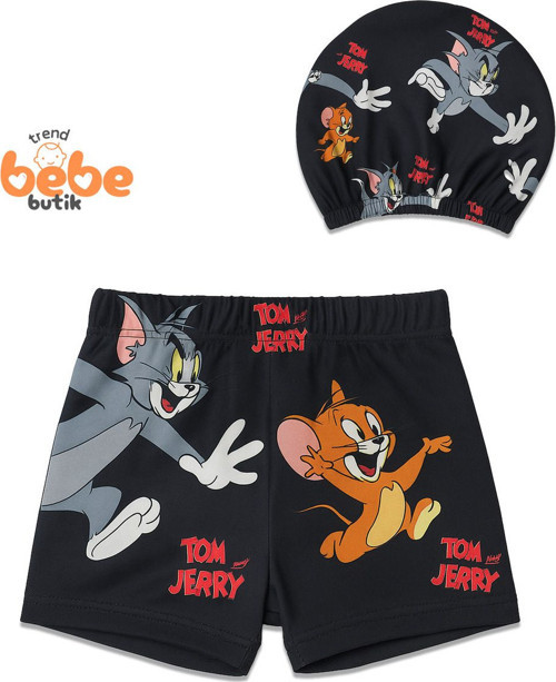 Tom Ve Jerry Erkek Çocuk Mayo Takımı 1-2-3-4 Yaş Şort Mayo Ve Bone 2’Li Set Yüzme Takımı Havuz Mayo
