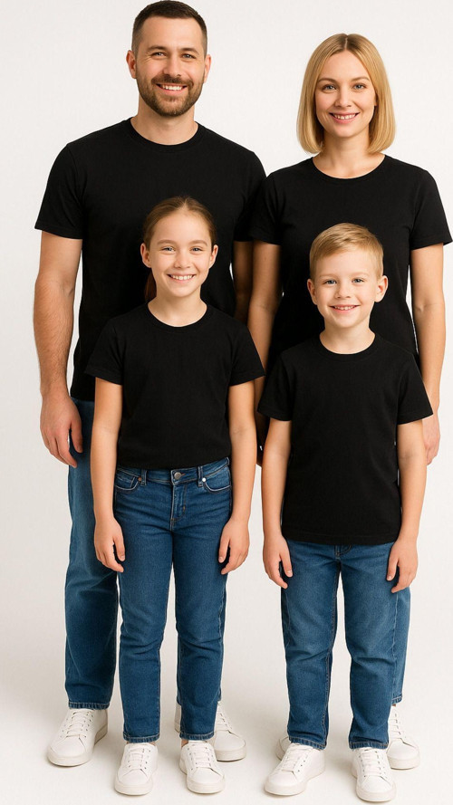 Aile Kombini Tişört Unisex Pamuklu Siyah Beyaz Basic Yazlık Model (Tek Adet – Kombin İçin Ekleyin)