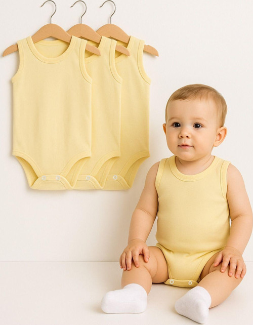 3’Lü Bebek Zıbın Seti Pamuklu Kolsuz Çıtçıtlı Yazlık Body Erkek & Kız Bebek İçin Unisex Badi Tulum