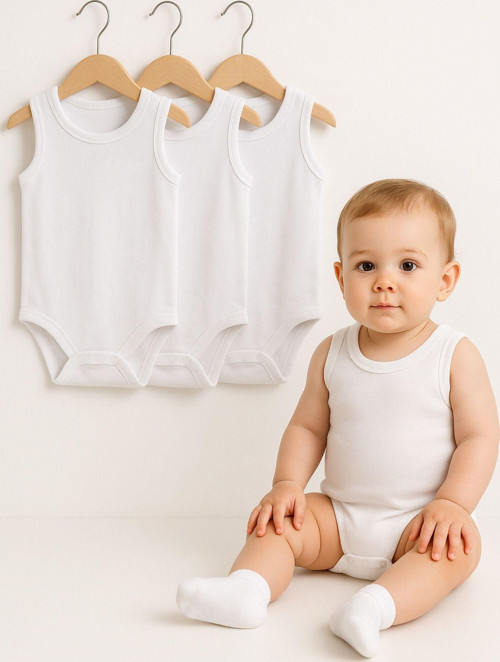 3’Lü Bebek Zıbın Seti Pamuklu Kolsuz Çıtçıtlı Yazlık Body Erkek & Kız Bebek İçin Unisex Badi Tulum