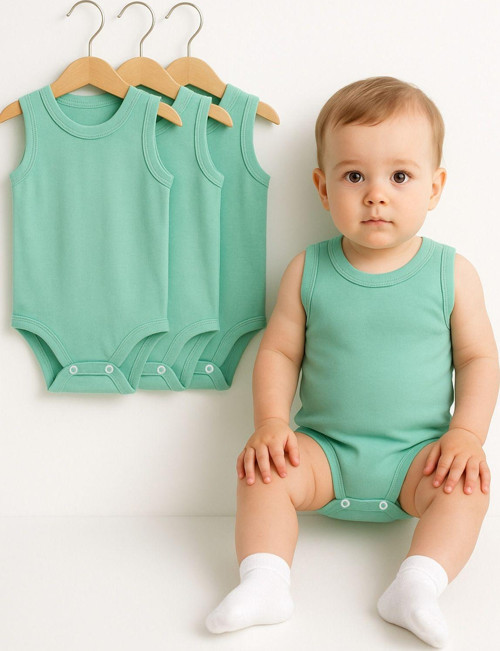 3’Lü Bebek Zıbın Seti Pamuklu Kolsuz Çıtçıtlı Yazlık Body Erkek & Kız Bebek İçin Unisex Badi Tulum