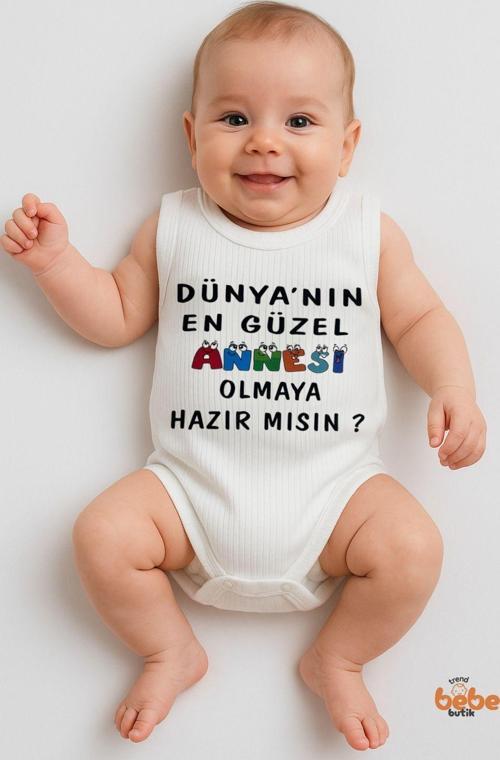 Dünyanın En Güzel Annesi Olmaya Hazır Mısın? Yazılı Bebek Çıtçıtlı Zıbın Body %100Pamuk Yazlık Atlet