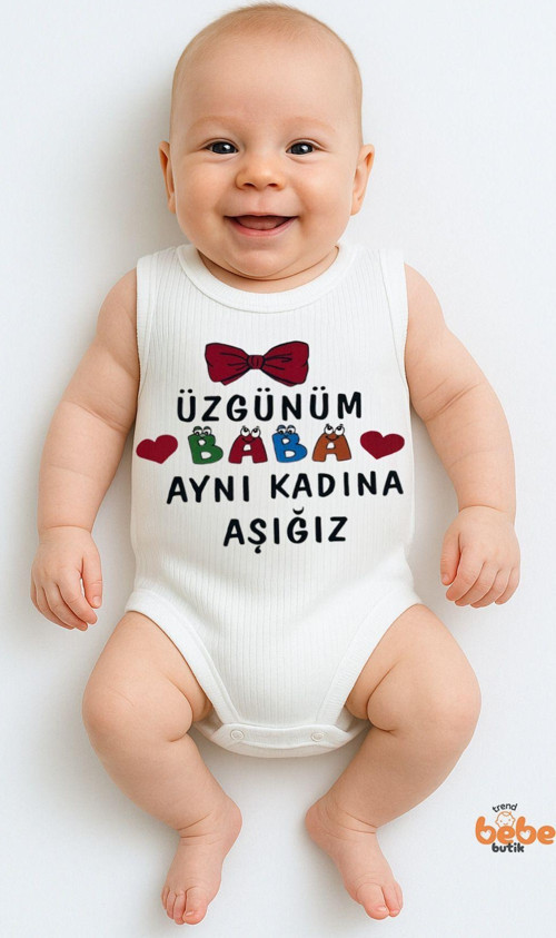 Üzgünüm Baba Aynı Kadına Aşığız Yazılı %100 Pamuklu Ribana Tulum Body Zıbın Çıtçıtlı 6–36 Ay Unisex