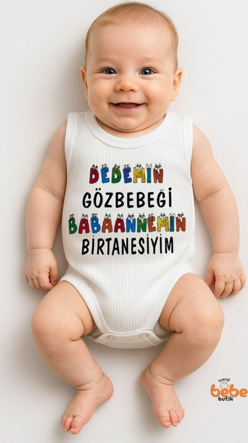 Dedemin Gözbebeği Babaannemin Birtanesiyim Yazılı Pamuklu Ribana Çıtçıtlı Zıbın Body Bebek Tulum