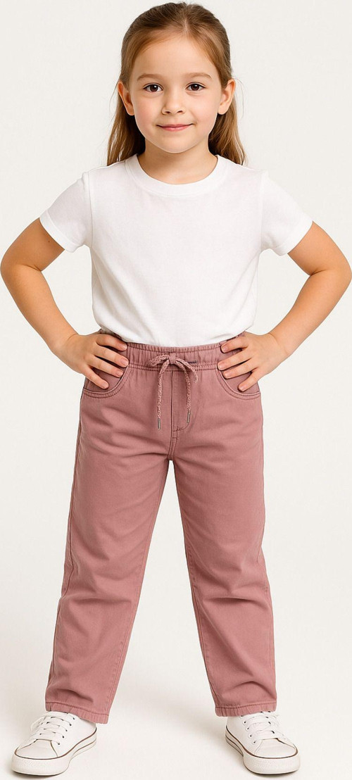 Kız Çocuk Düz Paça Cepli Rahat Kesim Pembe Pelüş Polar Pantolon
