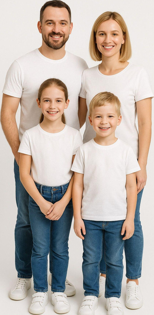 Aile Kombini Tişört Unisex Pamuklu Siyah Beyaz Basic Yazlık Model (Tek Adet – Kombin İçin Ekleyin)