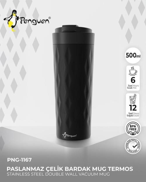 Png-1167 500Ml Flip Kapak Desenli Çelik Mug | 6 Saat Sıcak 12 Saat Soğuk | Sızdırmaz & Bpa Free