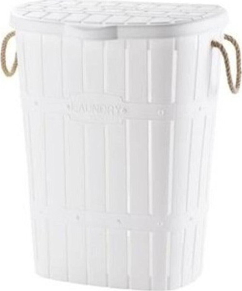 Bambu Halatlı Kirli Çamaşır Sepeti Beyaz