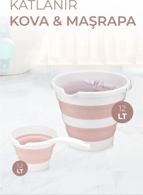 Katlanır Kova Ve Maşrapa Seti Pembe