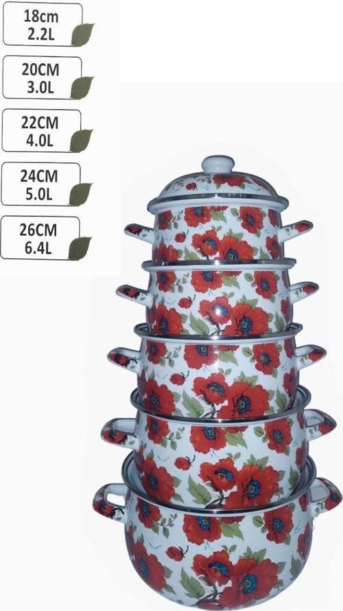 Ebru Metal 5'Li Büyük Boy Emaye Tencere Takımı
