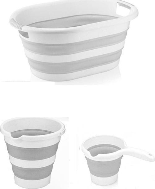 3' Lü Set Katlanır Akordiyon Çamaşır Sepeti, Su Kovası, Maşrapa