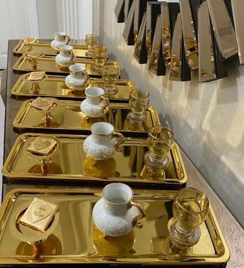 Lüx 6 Lı Gold Paslanmaz Çelik Renk Baton Çay,Kahve Dekoratif Sunum, Servis Tepsisi