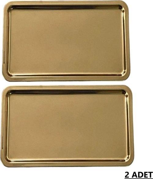 2'Li Paslanmaz Gold Servis Ve Sunum Çay Kahve Tatlı Tepsisi 33 X 23Cm