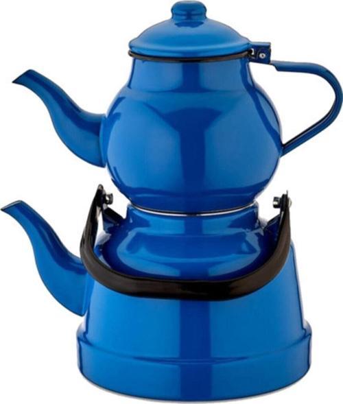 Emaye Büyük Boy Çaydanlık Mavi Nostalji Alt 3,3 Litre Üst 1,5 Litre
