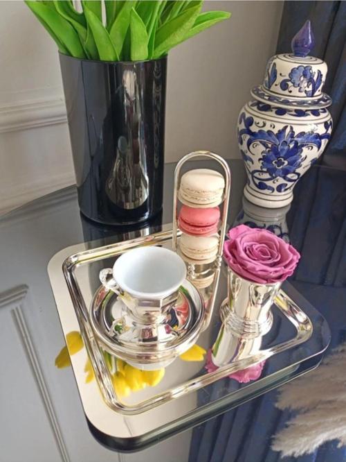 Paslanmaz Çelik Kare Kahve Sunum Tepsisi Tekli