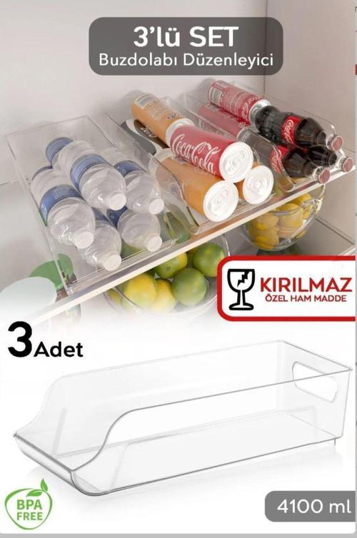 3 Adet Kırılmaz Ultra Dayanıklı Buzdolabı Düzenleyici Şişe Organizer