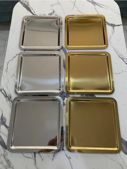 3 Adet Gold Ve 3 Adet Gümüş Kare Tepsi