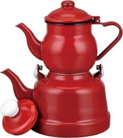 Emaye Küçük Boy Kırmızı Çaydanlık Takımı 11/16